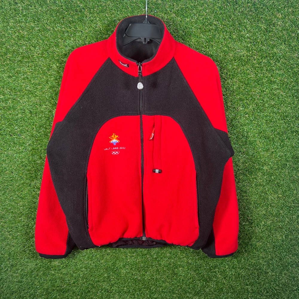Marker Salt Lake 2002 Olympics Fleece Jacket Red Black Mens Medium Made in USA